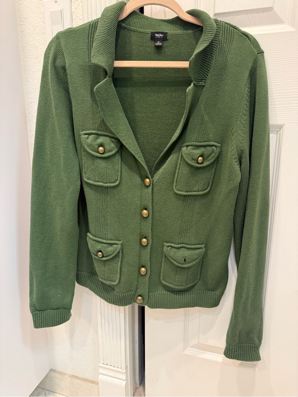 Mossimo Supply Co. Olive Green Knit Button-Front Pocket Cardigan